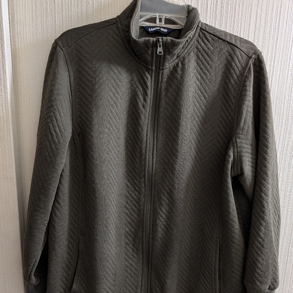 Lands' End Jackets & Blazers - Lands End Women's Olive Quilted Fleece Zip Up Jacket Size XL